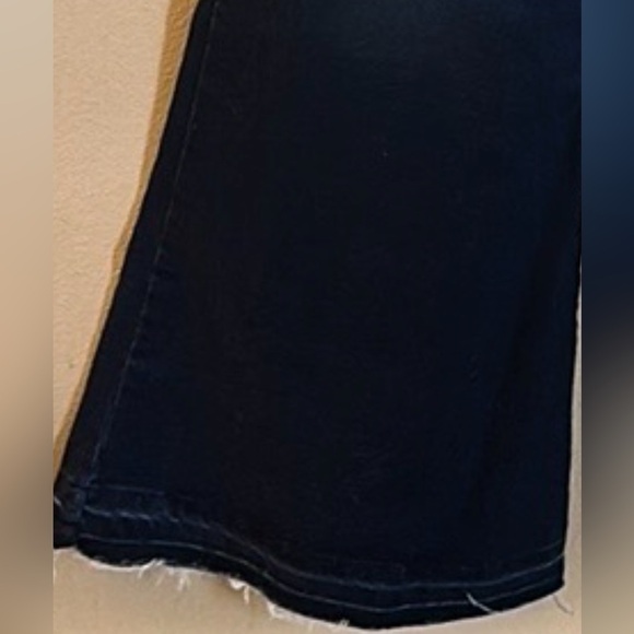 Lucky & Blessed Flare Jeans Size 14 Dark Wash Wide Leg Distressed Details - Picture 3 of 12